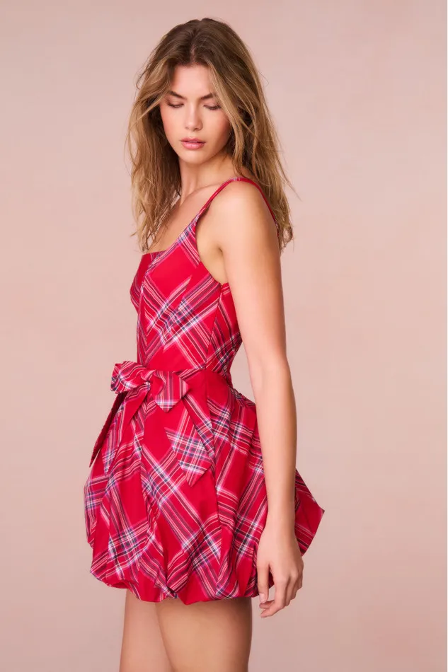 Dresses WomenKids LoveShackFancy Ruelle Tartan Mini Bubble Dress Cheery Red