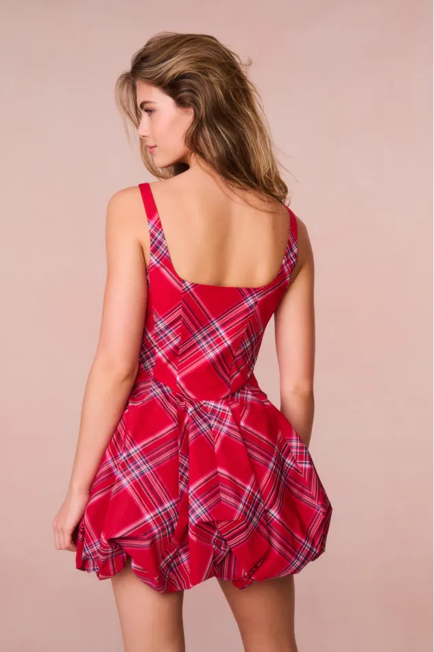 Dresses WomenKids LoveShackFancy Ruelle Tartan Mini Bubble Dress Cheery Red