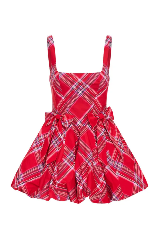 Dresses WomenKids LoveShackFancy Ruelle Tartan Mini Bubble Dress Cheery Red