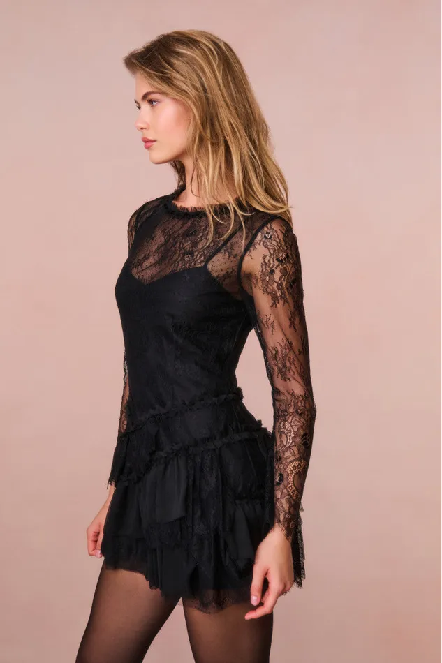 Dresses Women LoveShackFancy Amberleigh Lace Mini Dress Black