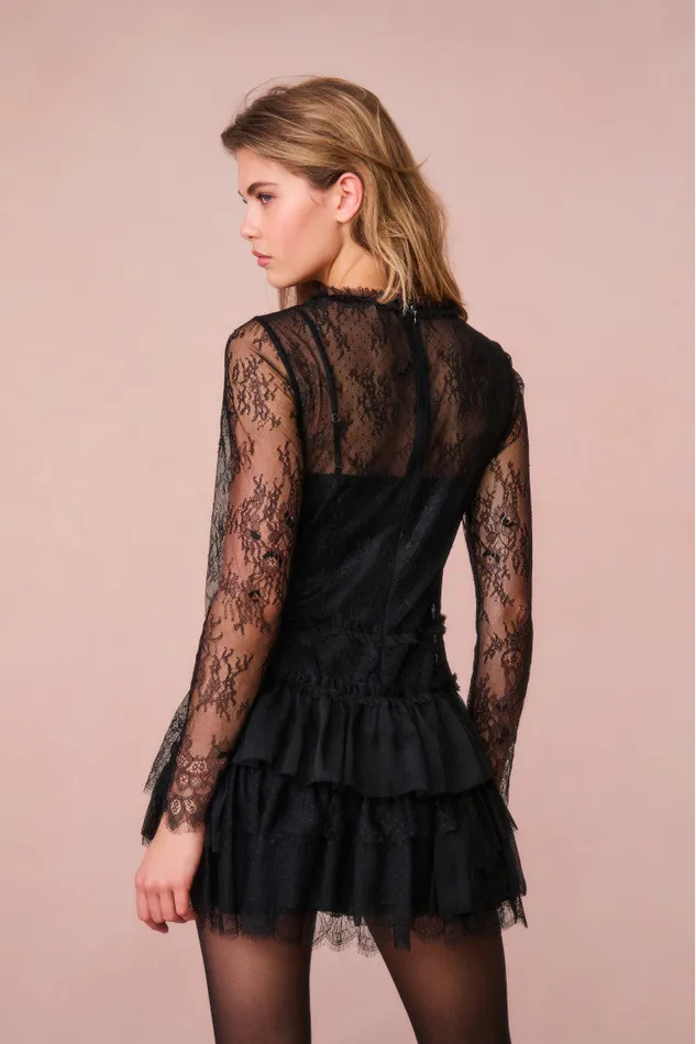 Dresses Women LoveShackFancy Amberleigh Lace Mini Dress Black