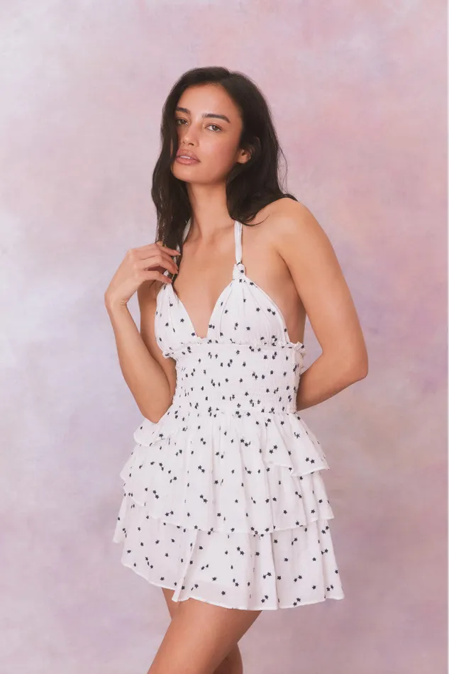 Dresses Women LoveShackFancy Deanna Star Print Cotton Halter Mini Dress Ivory Starlight