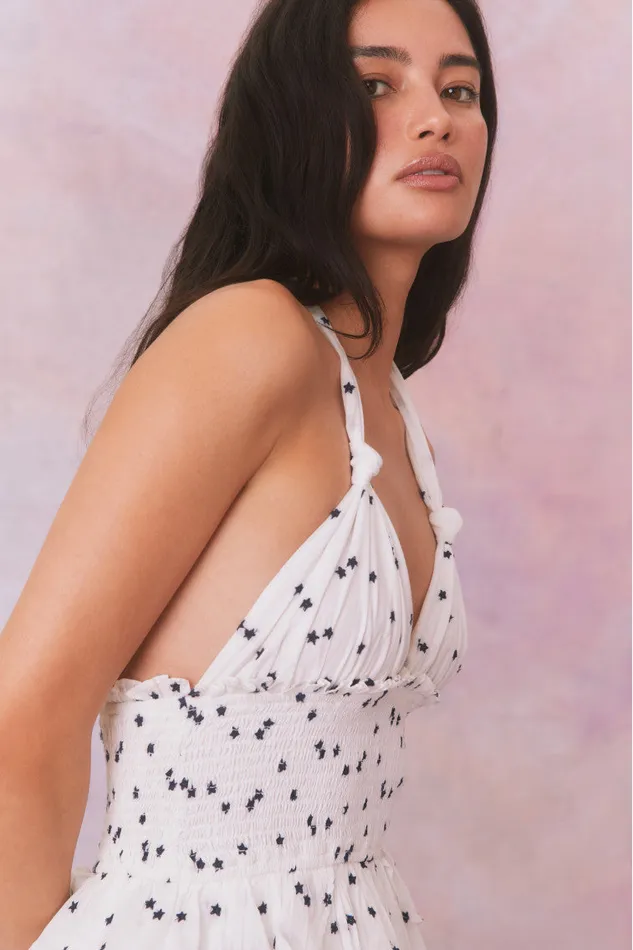 Dresses Women LoveShackFancy Deanna Star Print Cotton Halter Mini Dress Ivory Starlight