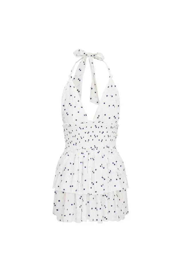 Dresses Women LoveShackFancy Deanna Star Print Cotton Halter Mini Dress Ivory Starlight