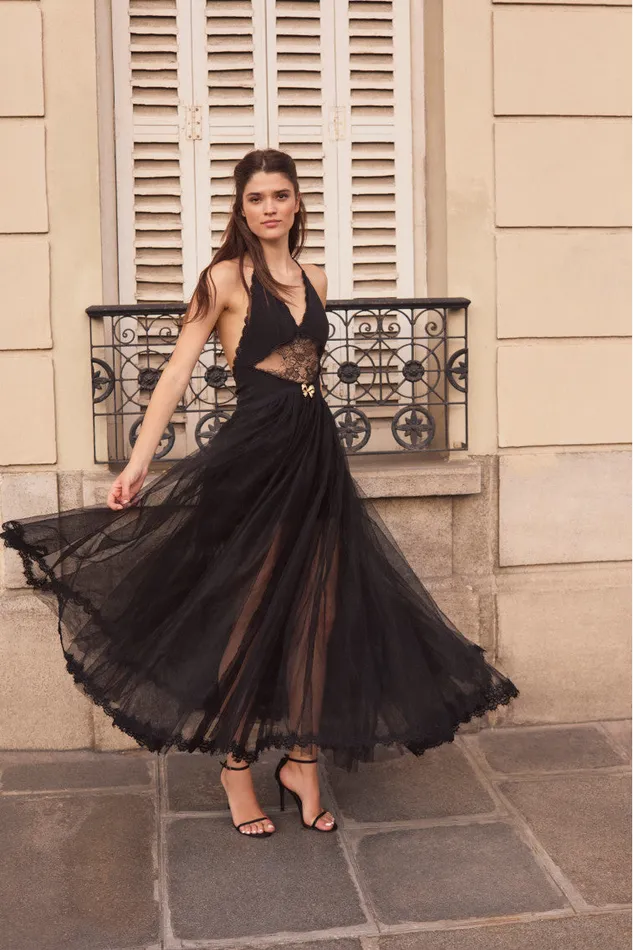 Dresses Women LoveShackFancy Serendipity Lace Maxi Halter Dress Black