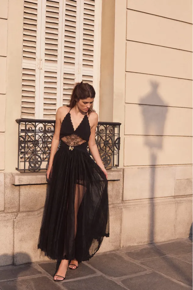 Dresses Women LoveShackFancy Serendipity Lace Maxi Halter Dress Black