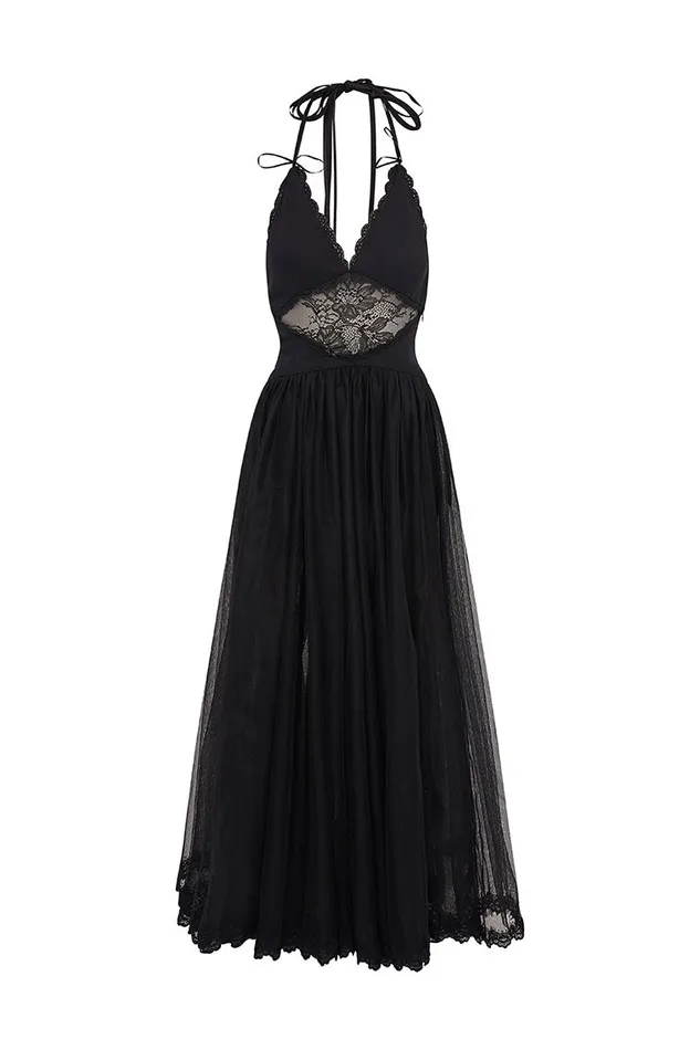 Dresses Women LoveShackFancy Serendipity Lace Maxi Halter Dress Black
