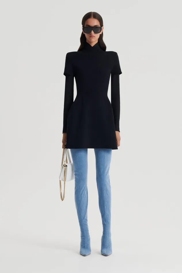Dresses Women Scanlan Theodore CREPE KNIT PEPLUM DRESS Black