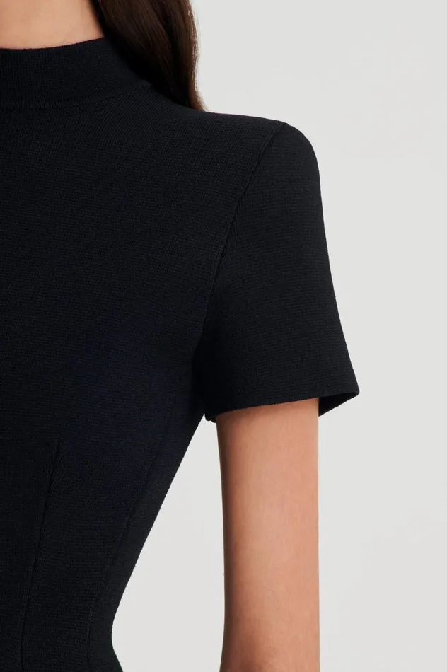 Dresses Women Scanlan Theodore CREPE KNIT PEPLUM DRESS Black Dresses Women Scanlan Theodore CREPE KNIT PEPLUM DRESS Black