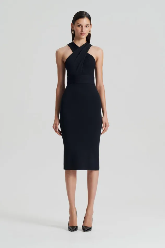 Dresses Women Scanlan Theodore CREPE KNIT WRAP NECK DRESS Black