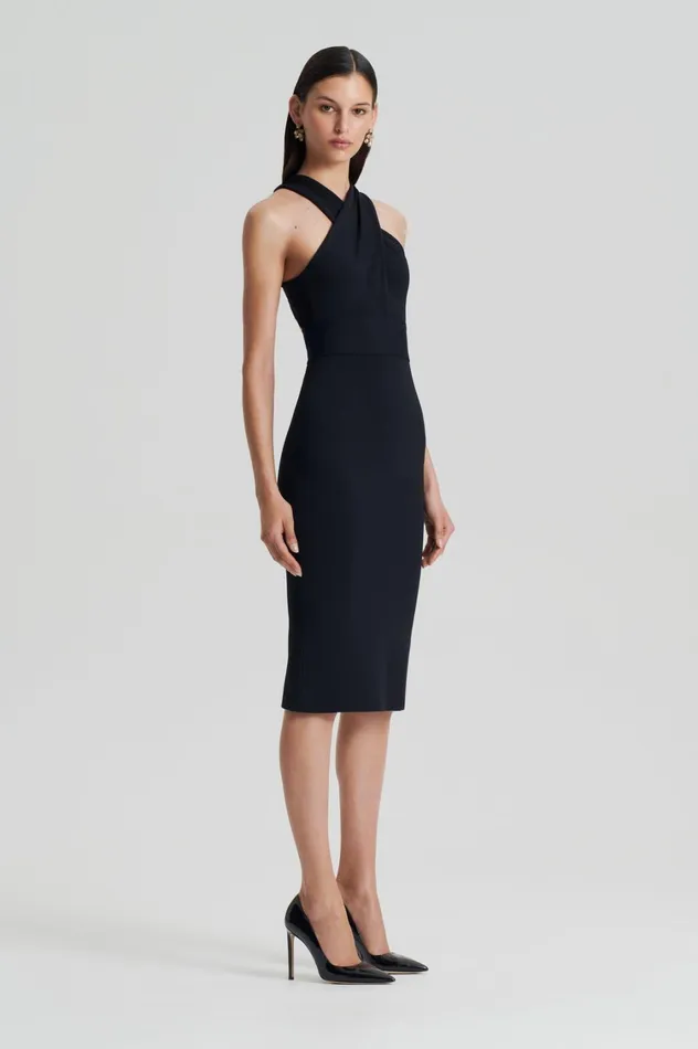 Dresses Women Scanlan Theodore CREPE KNIT WRAP NECK DRESS Black Dresses Women Scanlan Theodore CREPE KNIT WRAP NECK DRESS Black
