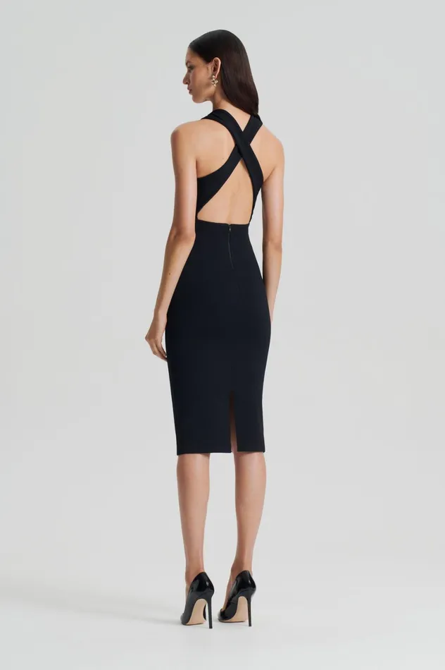 Dresses Women Scanlan Theodore CREPE KNIT WRAP NECK DRESS Black Dresses Women Scanlan Theodore CREPE KNIT WRAP NECK DRESS Black