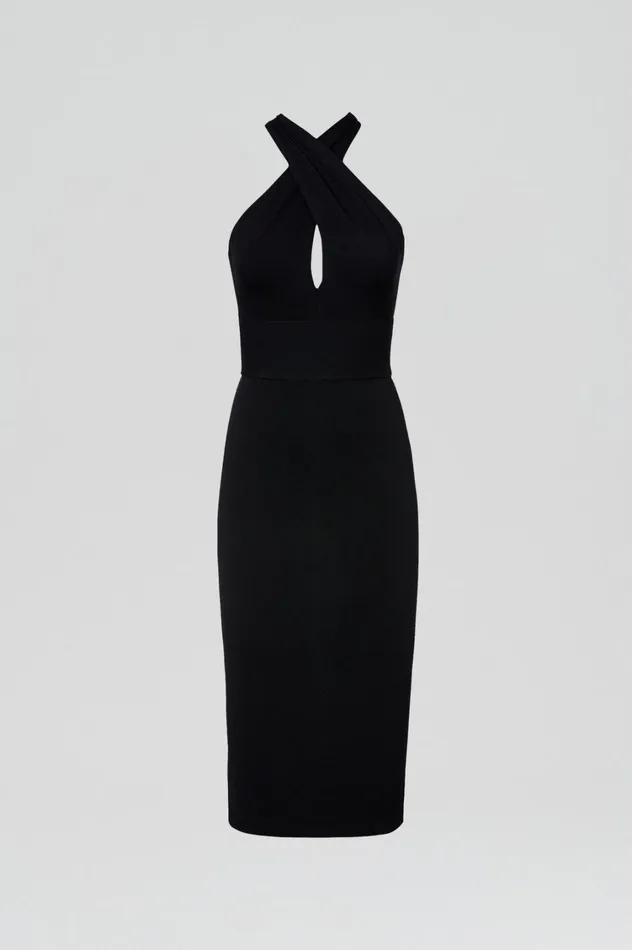 Dresses Women Scanlan Theodore CREPE KNIT WRAP NECK DRESS Black Dresses Women Scanlan Theodore CREPE KNIT WRAP NECK DRESS Black
