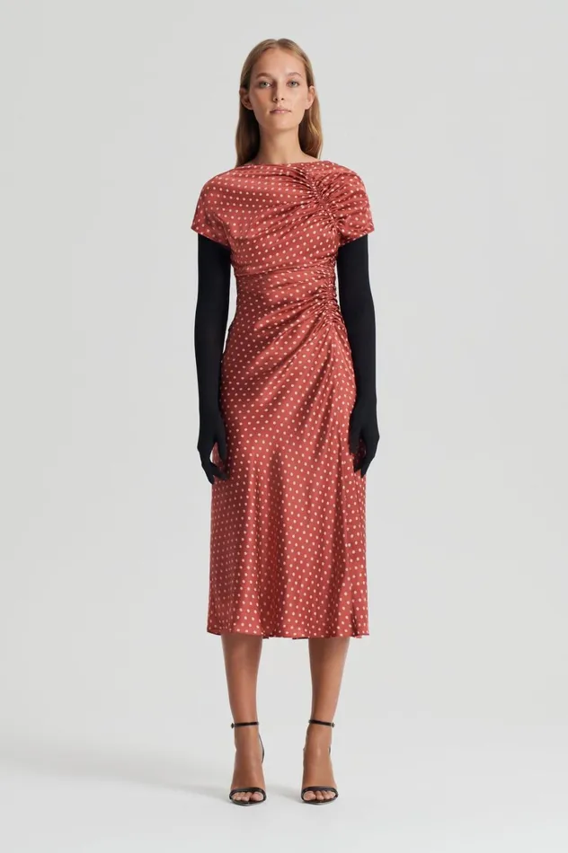 Dresses Women Scanlan Theodore SATIN SPOT PRINT DRESS Amber