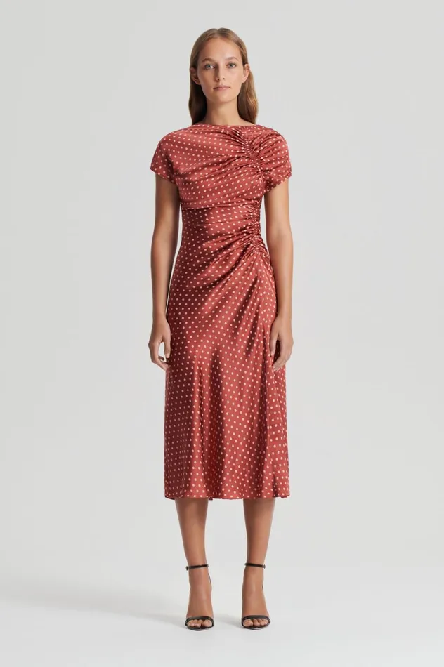 Dresses Women Scanlan Theodore SATIN SPOT PRINT DRESS Amber Dresses Women Scanlan Theodore SATIN SPOT PRINT DRESS Amber