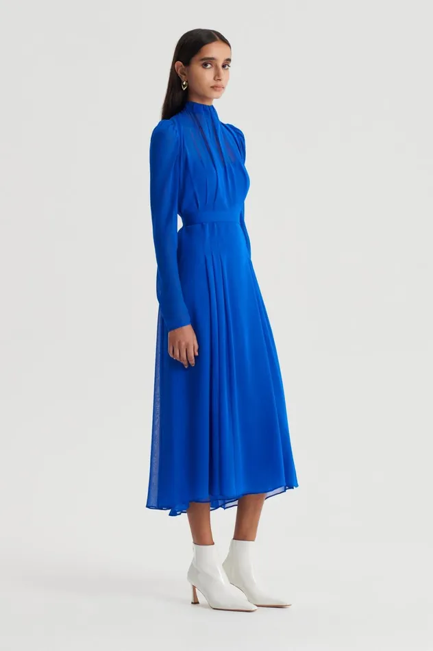 Dresses Women Scanlan Theodore SILK GEORGETTE GATHER NECK DRESS Cobalt Dresses Women Scanlan Theodore SILK GEORGETTE GATHER NECK DRESS Cobalt
