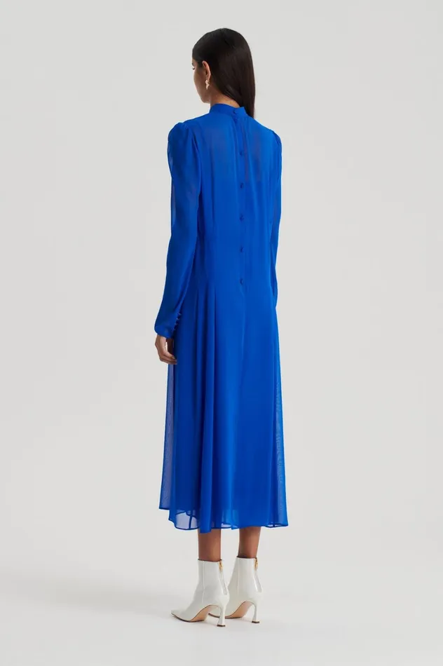 Dresses Women Scanlan Theodore SILK GEORGETTE GATHER NECK DRESS Cobalt Dresses Women Scanlan Theodore SILK GEORGETTE GATHER NECK DRESS Cobalt