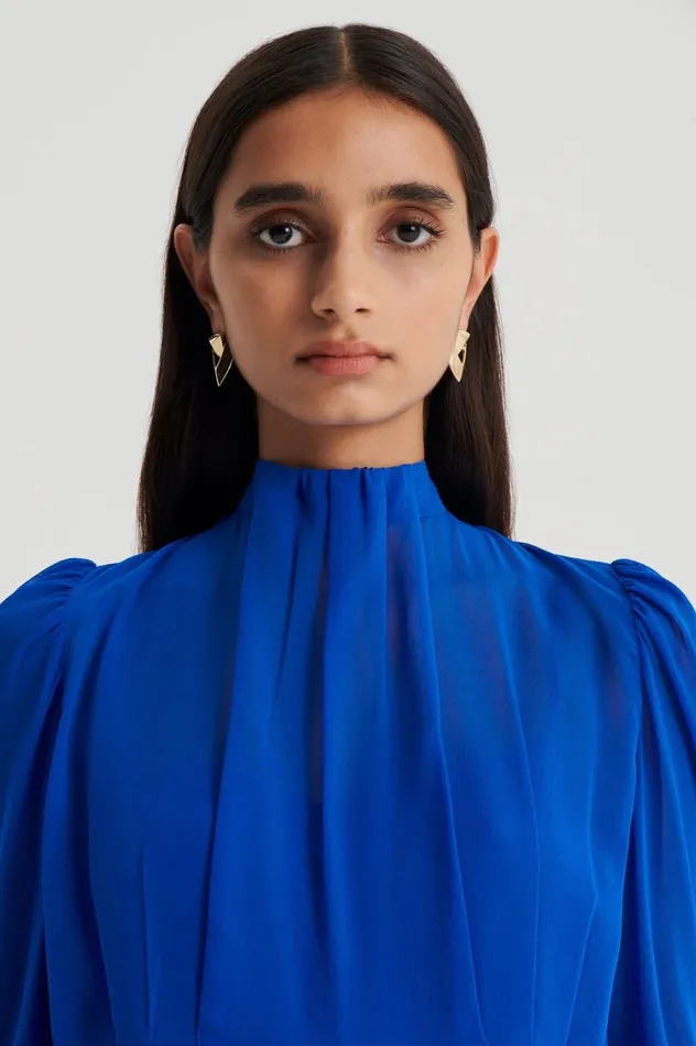 Dresses Women Scanlan Theodore SILK GEORGETTE GATHER NECK DRESS Cobalt Dresses Women Scanlan Theodore SILK GEORGETTE GATHER NECK DRESS Cobalt