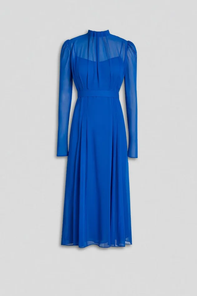 Dresses Women Scanlan Theodore SILK GEORGETTE GATHER NECK DRESS Cobalt Dresses Women Scanlan Theodore SILK GEORGETTE GATHER NECK DRESS Cobalt