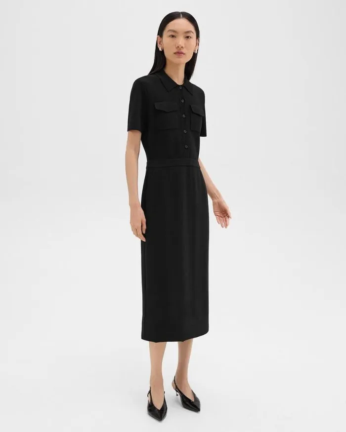 Dresses Women Theory Military Midi Dress In Admiral Crepe Black