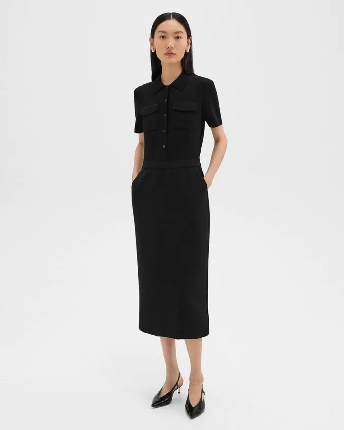 Dresses Women Theory Military Midi Dress In Admiral Crepe Black
