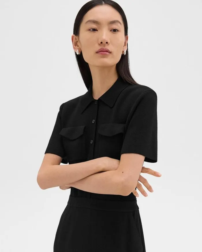 Dresses Women Theory Military Midi Dress In Admiral Crepe Black