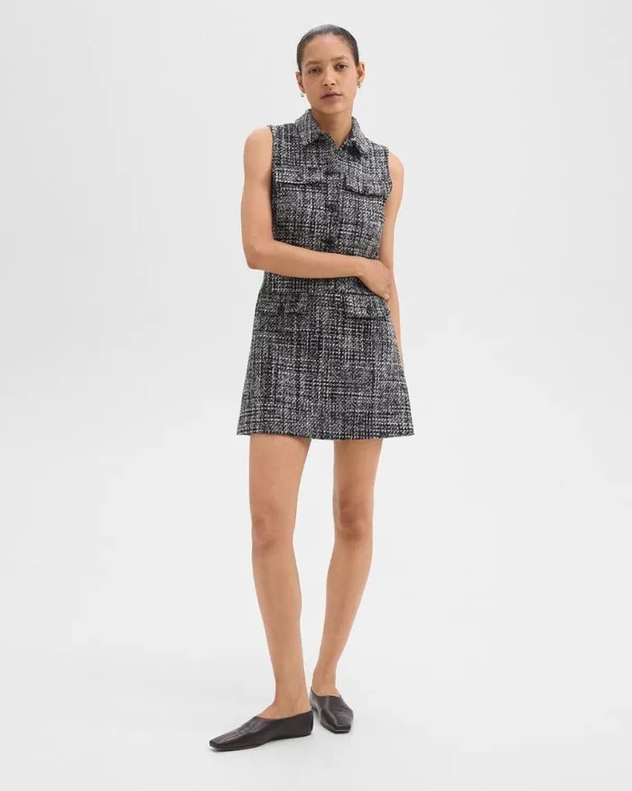 Dresses Women Theory Military Mini Dress In Mlange Tweed Black Multi