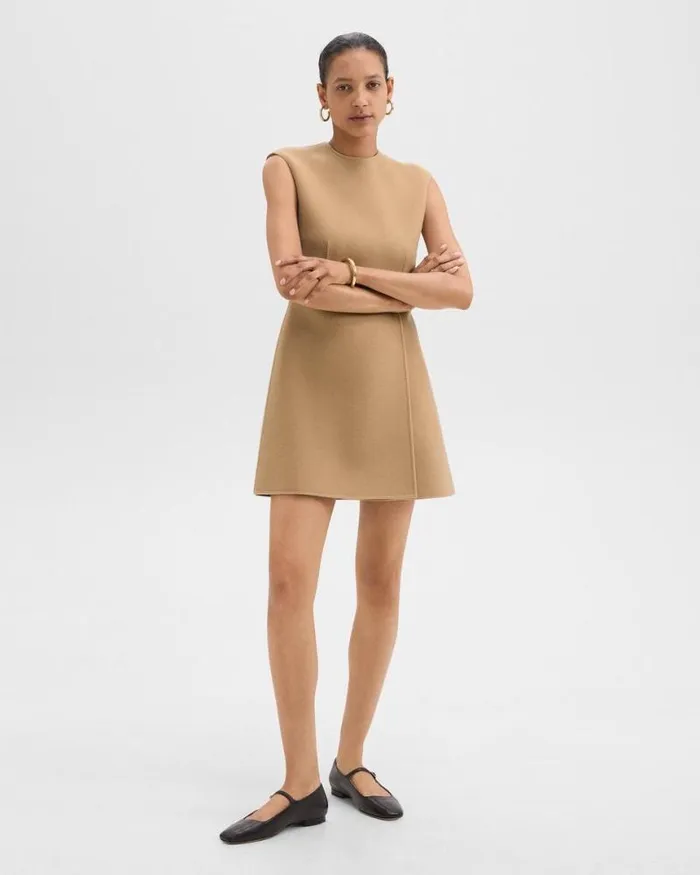 Dresses Women Theory Mini Wrap Dress In DoubleFace WoolCashmere New Camel