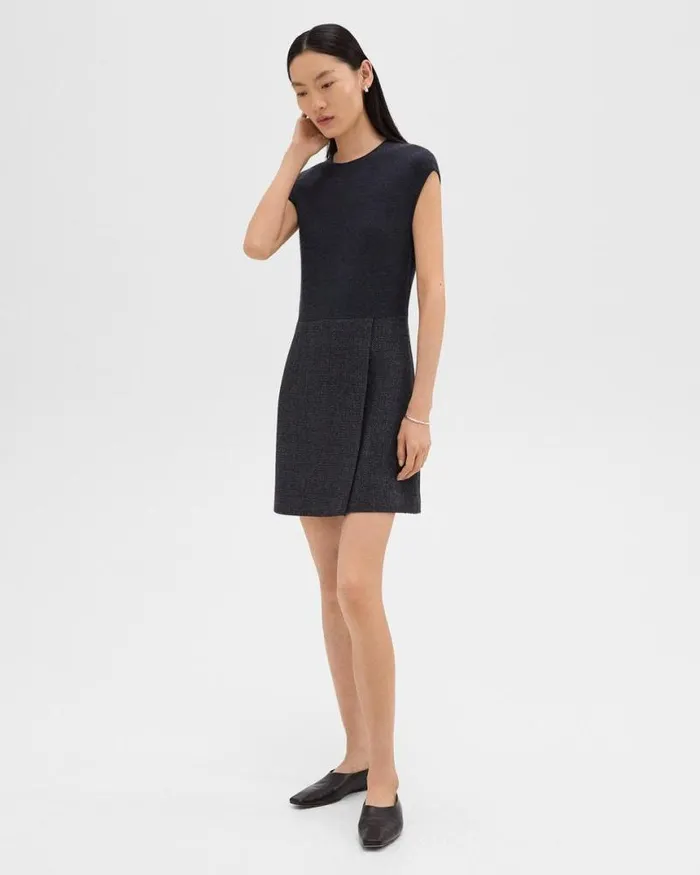 Dresses Women Theory Mini Wrap Dress In Tweed Charcoal Melange