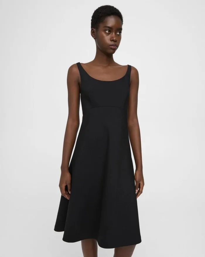 Dresses Women Theory Portrait Neck Dress In Textured Gabardine Black