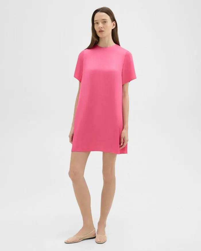 Dresses Women Theory TShirt Dress In Crushed Satin Pink Azalea