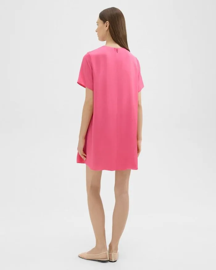 Dresses Women Theory TShirt Dress In Crushed Satin Pink Azalea Dresses Women Theory TShirt Dress In Crushed Satin Pink Azalea