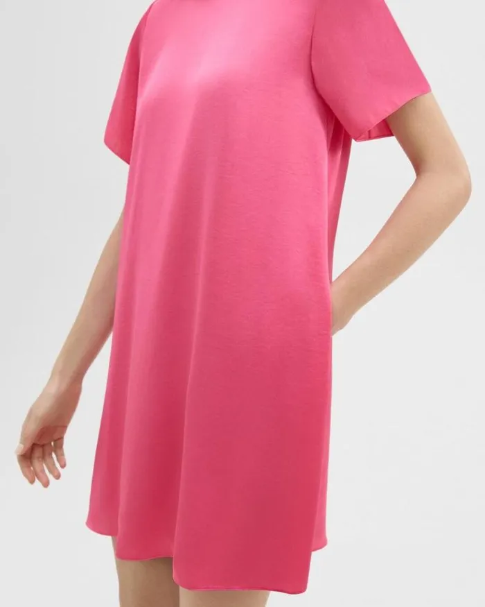 Dresses Women Theory TShirt Dress In Crushed Satin Pink Azalea Dresses Women Theory TShirt Dress In Crushed Satin Pink Azalea