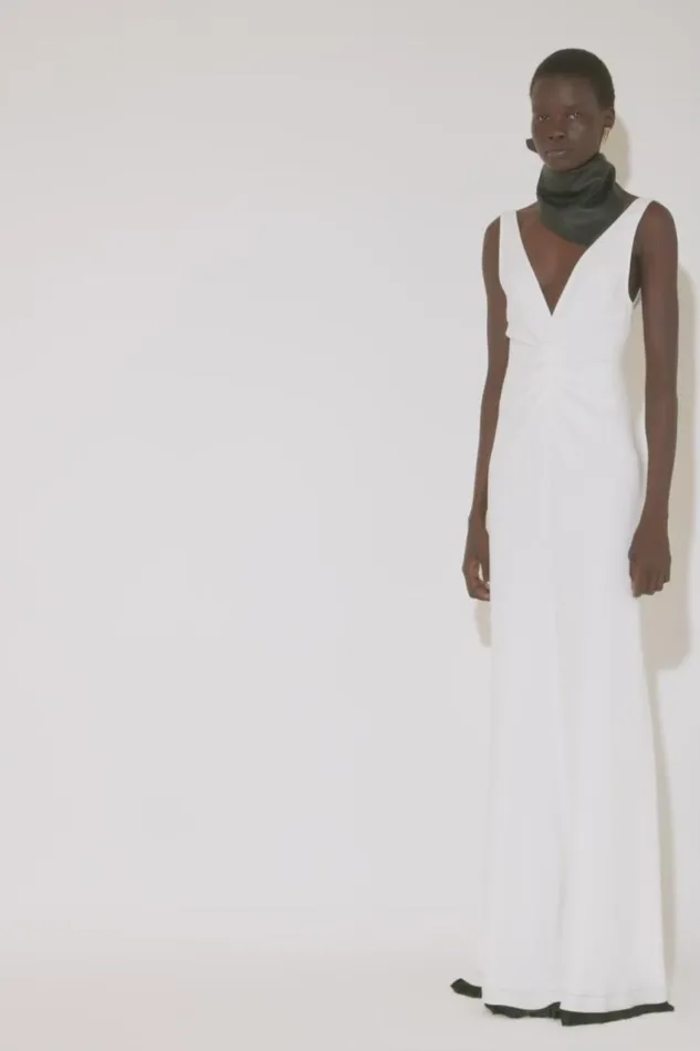 Dresses Women Victoria Beckham Exclusive VNeck Gathered Waist FloorLength Gown In Ivory