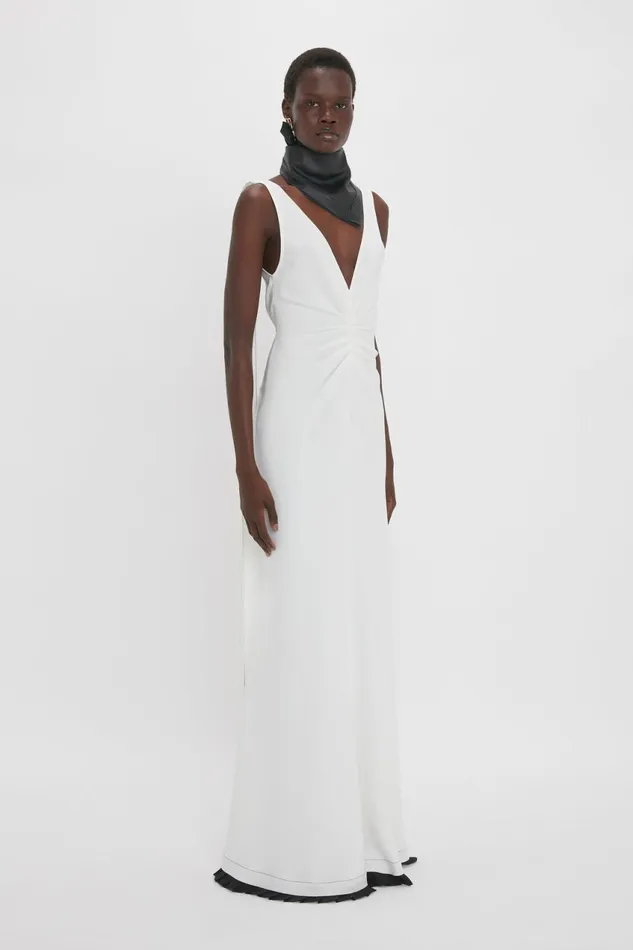 Dresses Women Victoria Beckham Exclusive VNeck Gathered Waist FloorLength Gown In Ivory