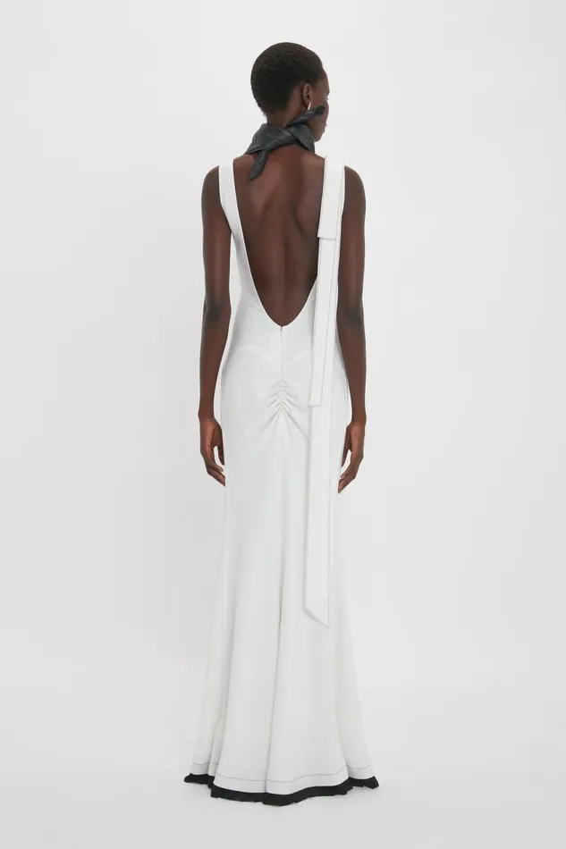 Dresses Women Victoria Beckham Exclusive VNeck Gathered Waist FloorLength Gown In Ivory