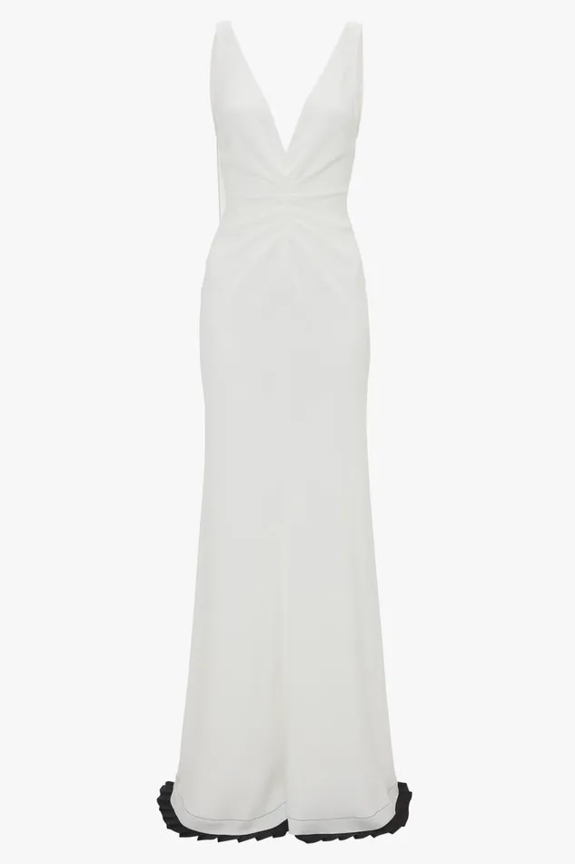 Dresses Women Victoria Beckham Exclusive VNeck Gathered Waist FloorLength Gown In Ivory