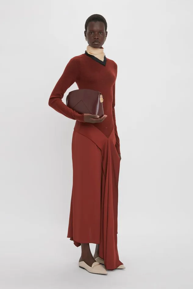 Dresses Women Victoria Beckham High Neck Tie Detail Dress In Russet