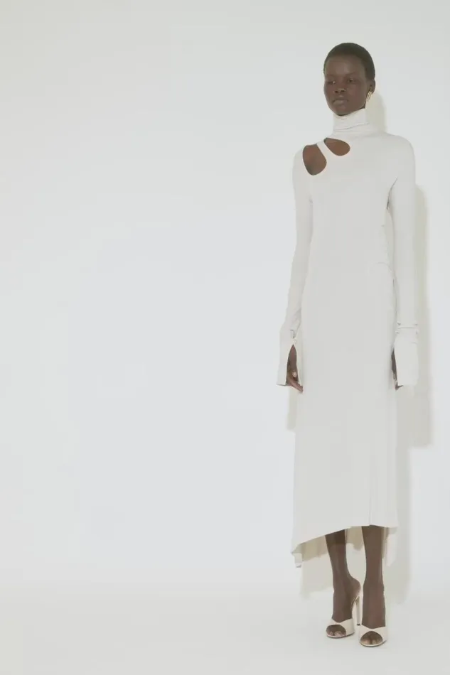 Dresses Women Victoria Beckham Long Sleeve CutOut Jersey Midi Dress In Bone