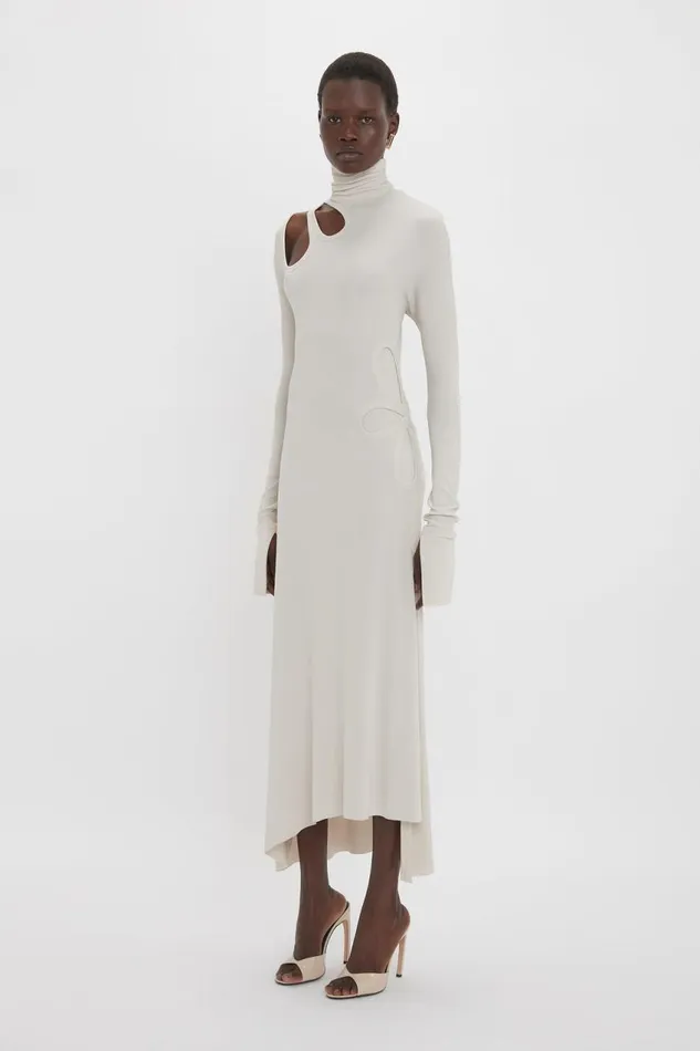 Dresses Women Victoria Beckham Long Sleeve CutOut Jersey Midi Dress In Bone