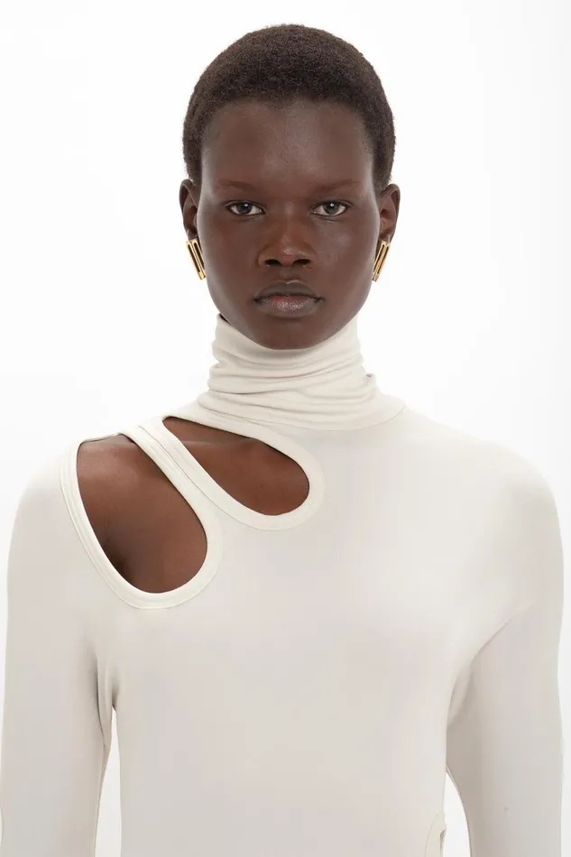 Dresses Women Victoria Beckham Long Sleeve CutOut Jersey Midi Dress In Bone
