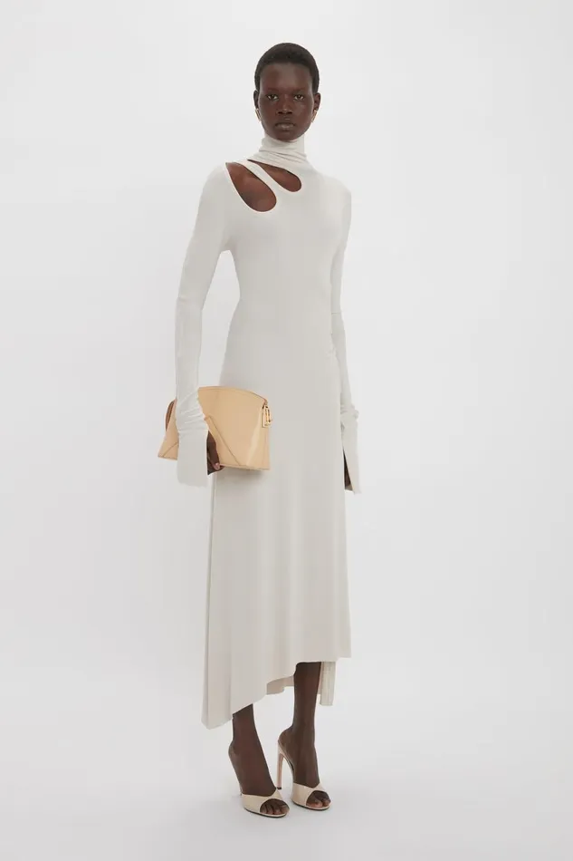 Dresses Women Victoria Beckham Long Sleeve CutOut Jersey Midi Dress In Bone