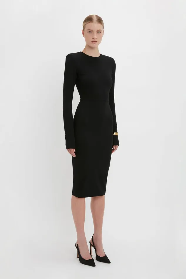 Dresses Women Victoria Beckham Long Sleeve TShirt Fitted Dress In Black