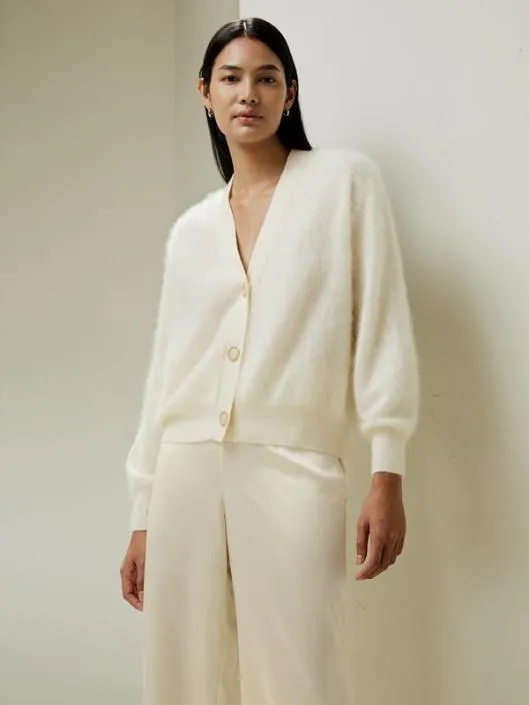 DropShoulder Cashmere Cardigan With Pearl Button Women Lilysilk Knitwear