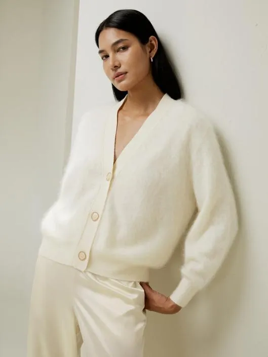 DropShoulder Cashmere Cardigan With Pearl Button Women Lilysilk Knitwear