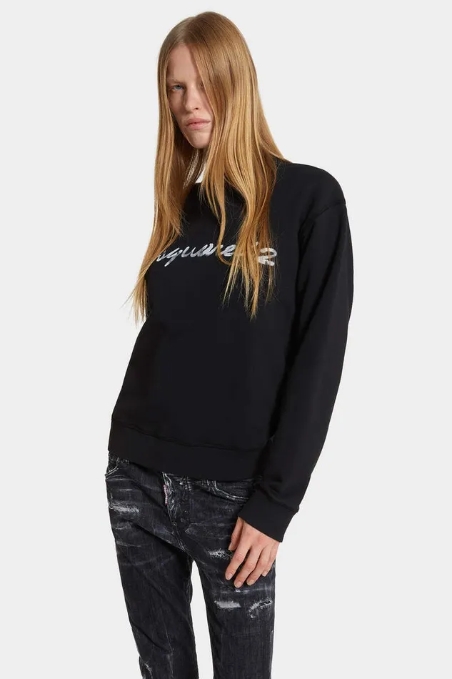 Dsquared2 Sweatshirts Dyed Just Right Fit Doodle Sweatshirt Black 8211 Women