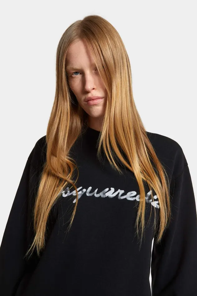 Dsquared2 Sweatshirts Dyed Just Right Fit Doodle Sweatshirt Black 8211 Women