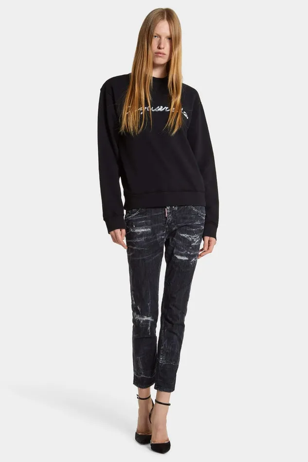 Dsquared2 Sweatshirts Dyed Just Right Fit Doodle Sweatshirt Black 8211 Women