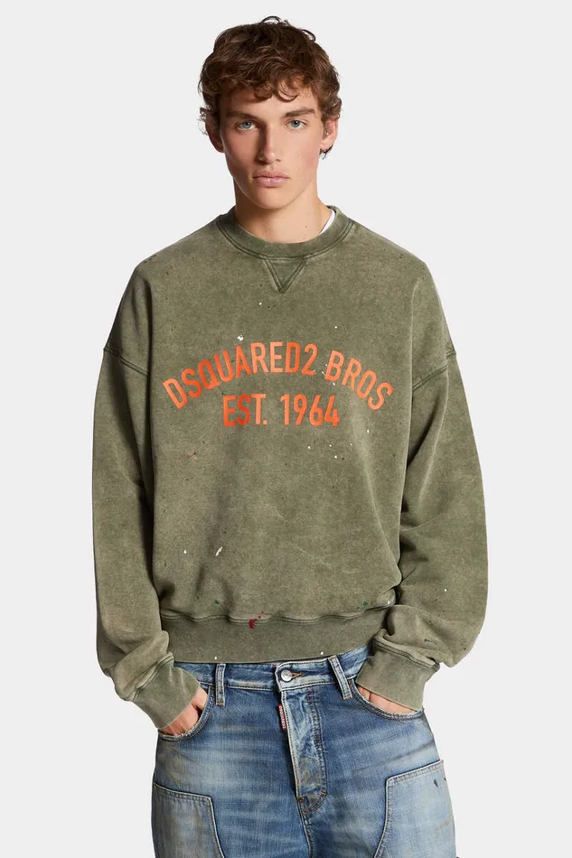 Dsquared2 Sweatshirts Marble Dyed With Vanish Spot Cypro Fit Sweatshirt Olive Green 8211 Men