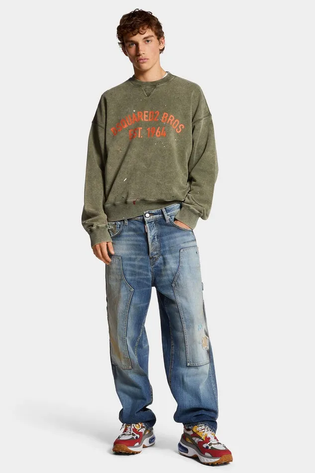 Dsquared2 Sweatshirts Marble Dyed With Vanish Spot Cypro Fit Sweatshirt Olive Green 8211 Men
